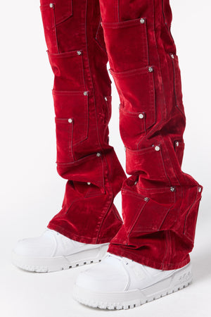 Velvet Red Pockets Flared Denim