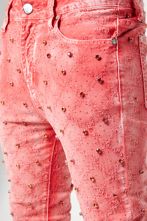 Vintage Red Embellished Denim