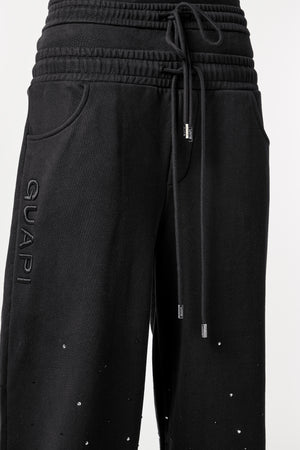 Obsidian Black Embellished Flared Sweat Pants