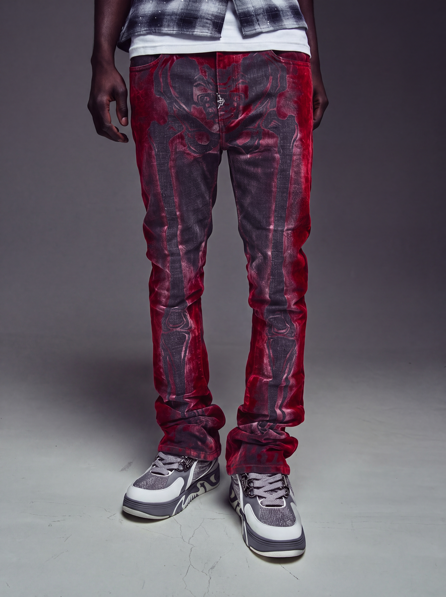 Blood Red Laser Skeleton Denim