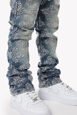 Vintage Blue Embellished Kids Denim Set