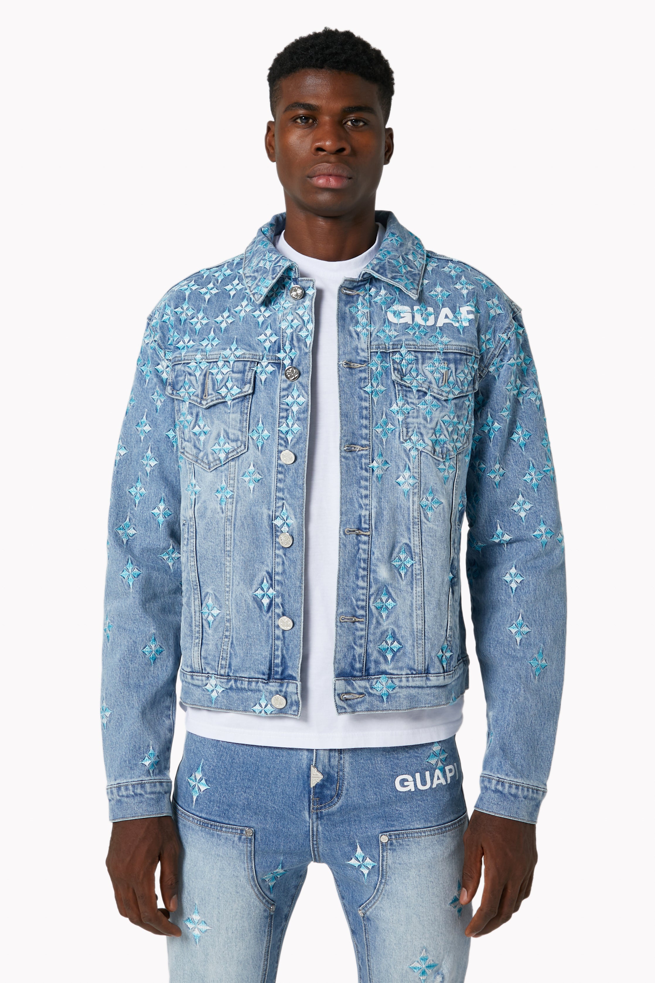 guapiジャケット Aqua Blue Starflare Denim Jacket – GUAPI CLOTHING FZ-LLC