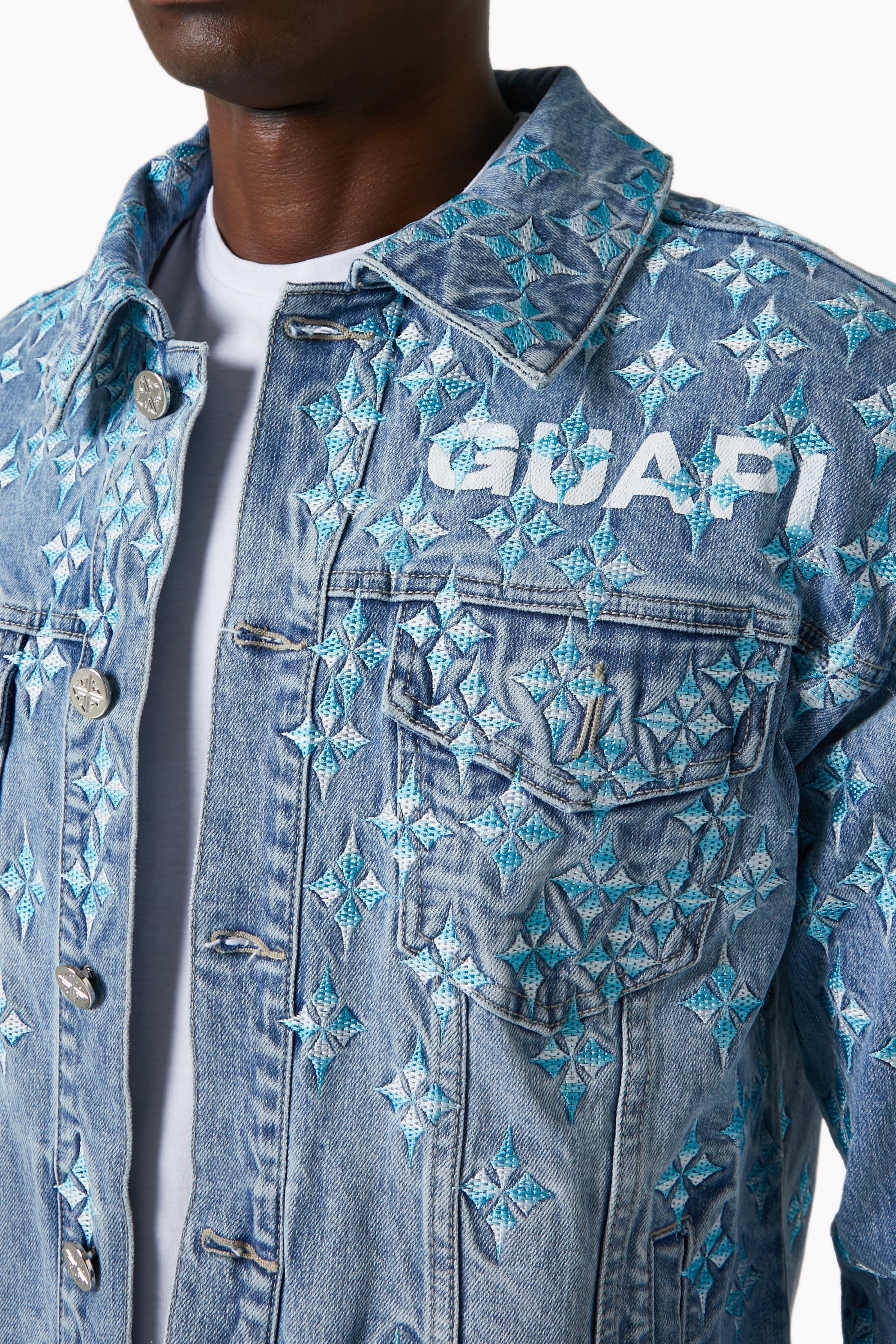 Aqua Blue Starflare Denim Jacket – GUAPI CLOTHING FZ-LLC