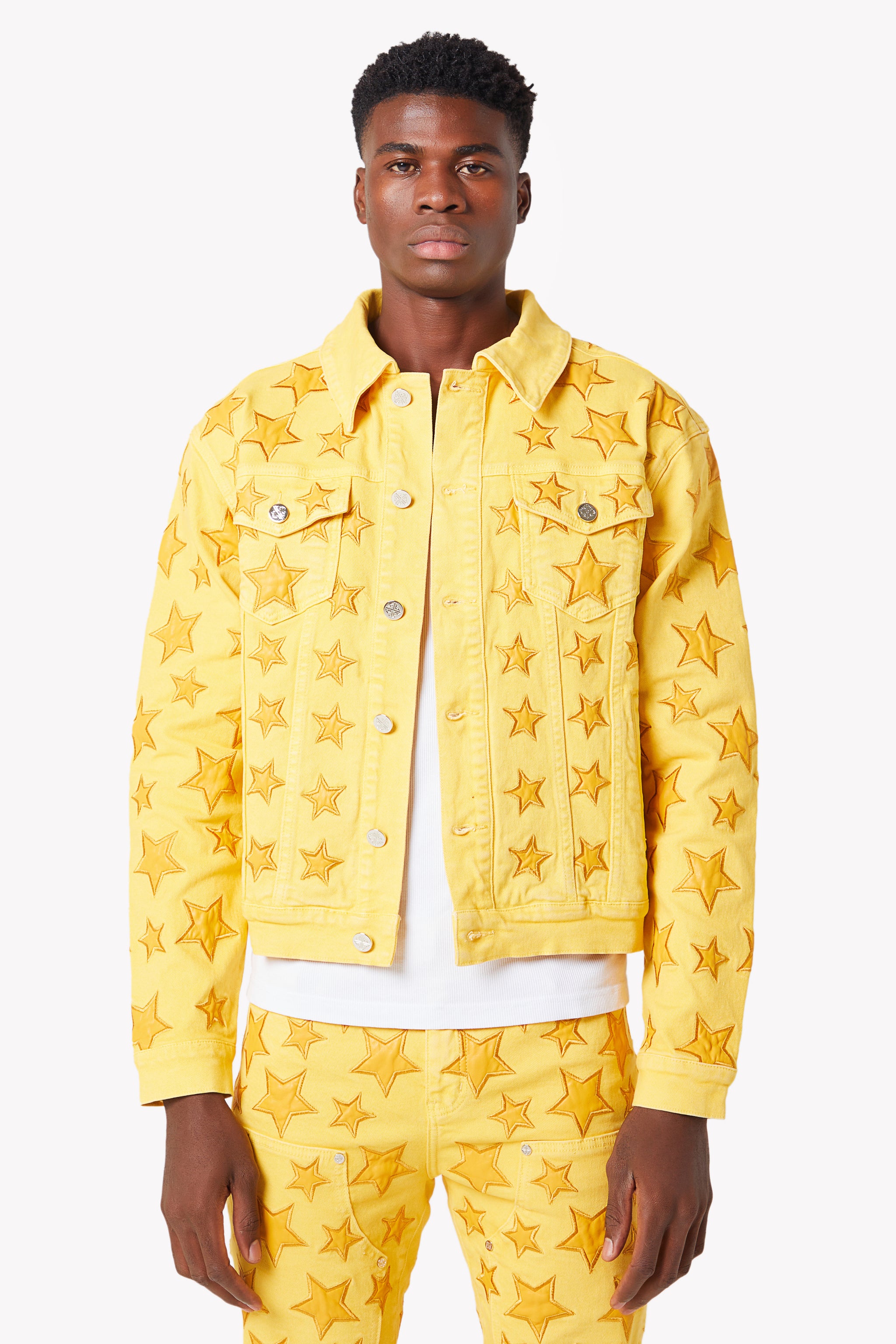 Cyber Yellow Stars Denim Jacket