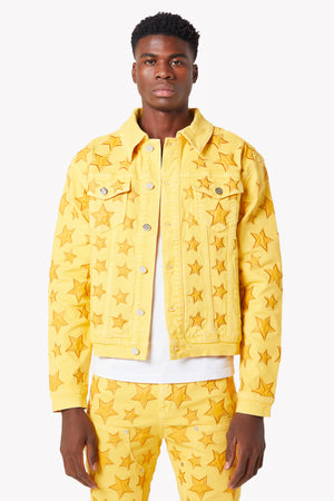 Cyber Yellow Stars Denim Jacket