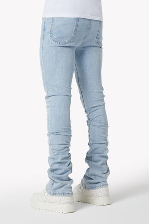 Aqua Blue Embossed Flowers Denim