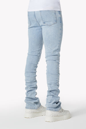 Aqua Blue Embossed Flowers Denim