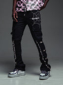 Obsidian Black Spikes Cargo Denim