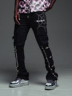 Obsidian Black Spikes Cargo Denim