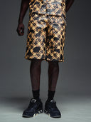 Gold Skull Plaid Leather Shorts
