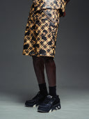 Gold Skull Plaid Leather Shorts
