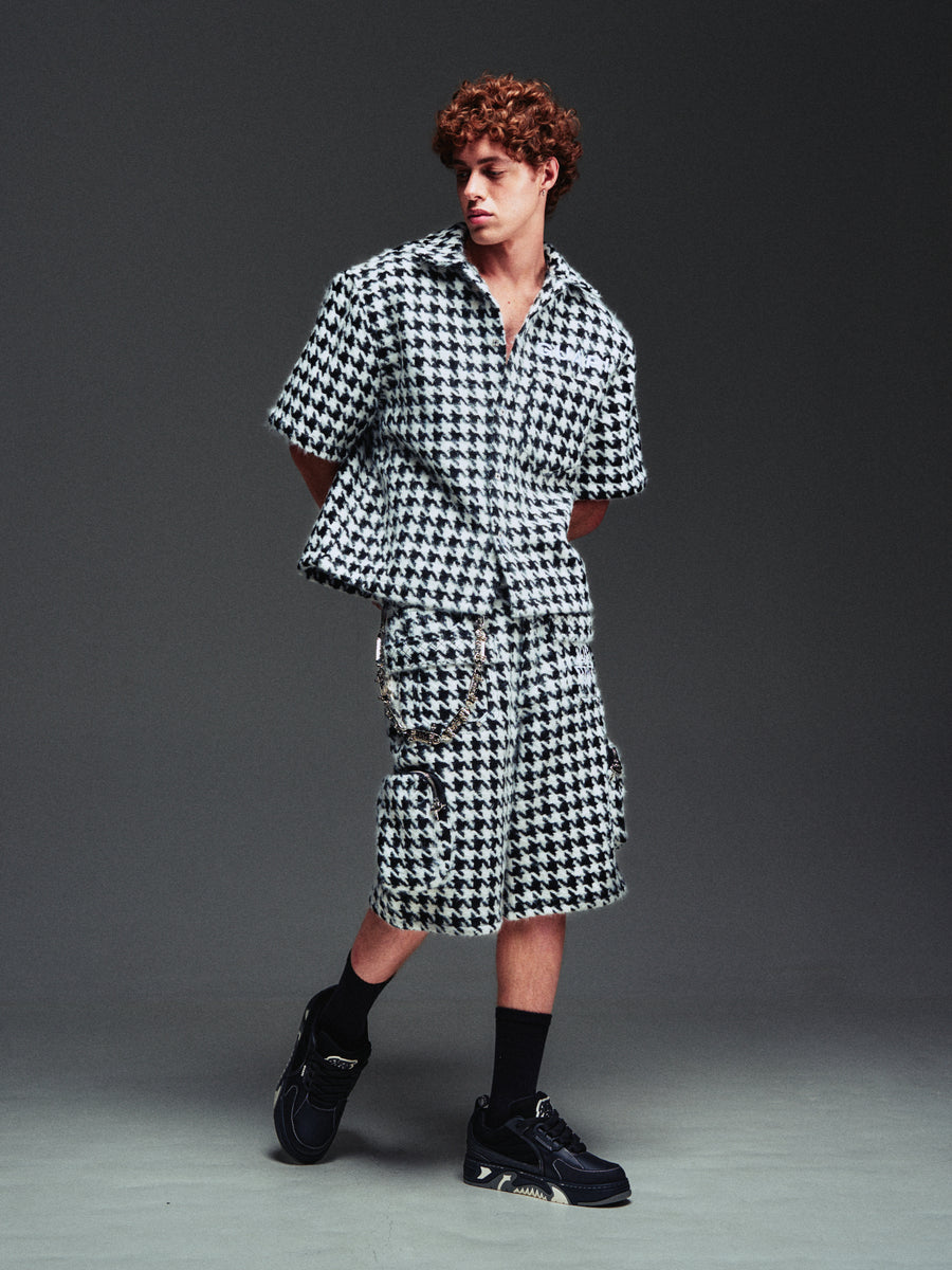 White Houndstooth Furry Shirt