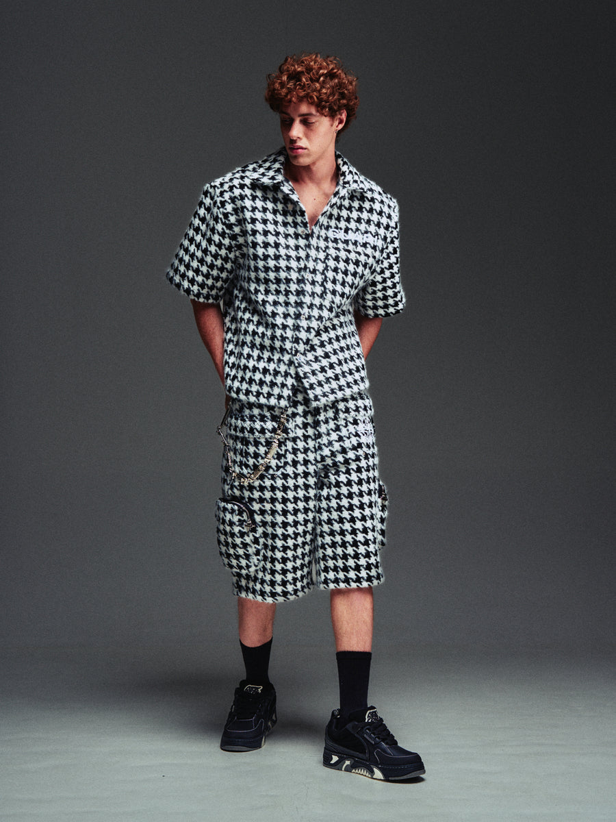 White Houndstooth Furry Shirt