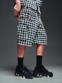 White Houndstooth Furry Shorts