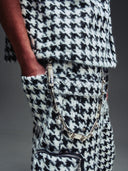White Houndstooth Furry Shorts