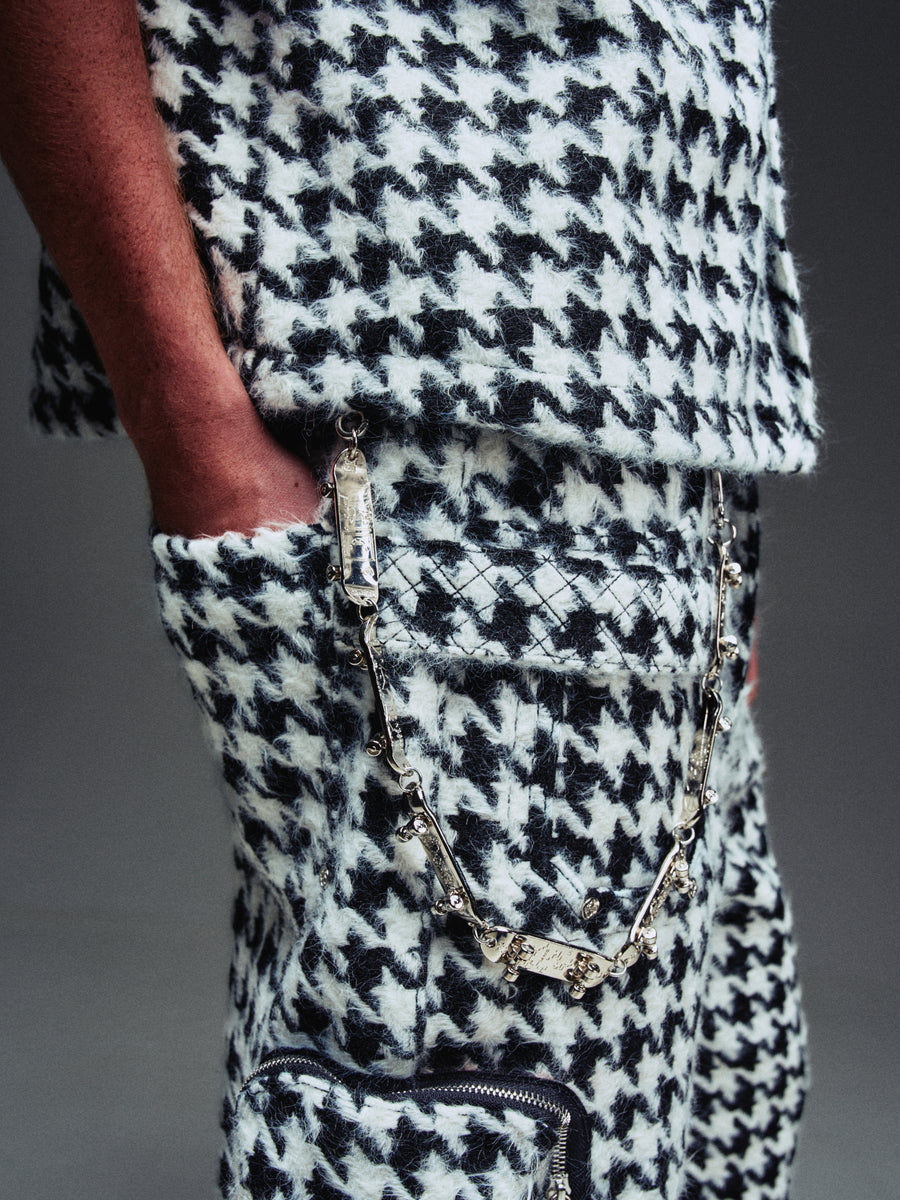 White Houndstooth Furry Shorts