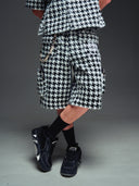 White Houndstooth Furry Shorts