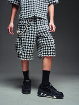 White Houndstooth Furry Shorts