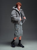 White Houndstooth Furry Shorts