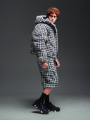 White Houndstooth Furry Shorts
