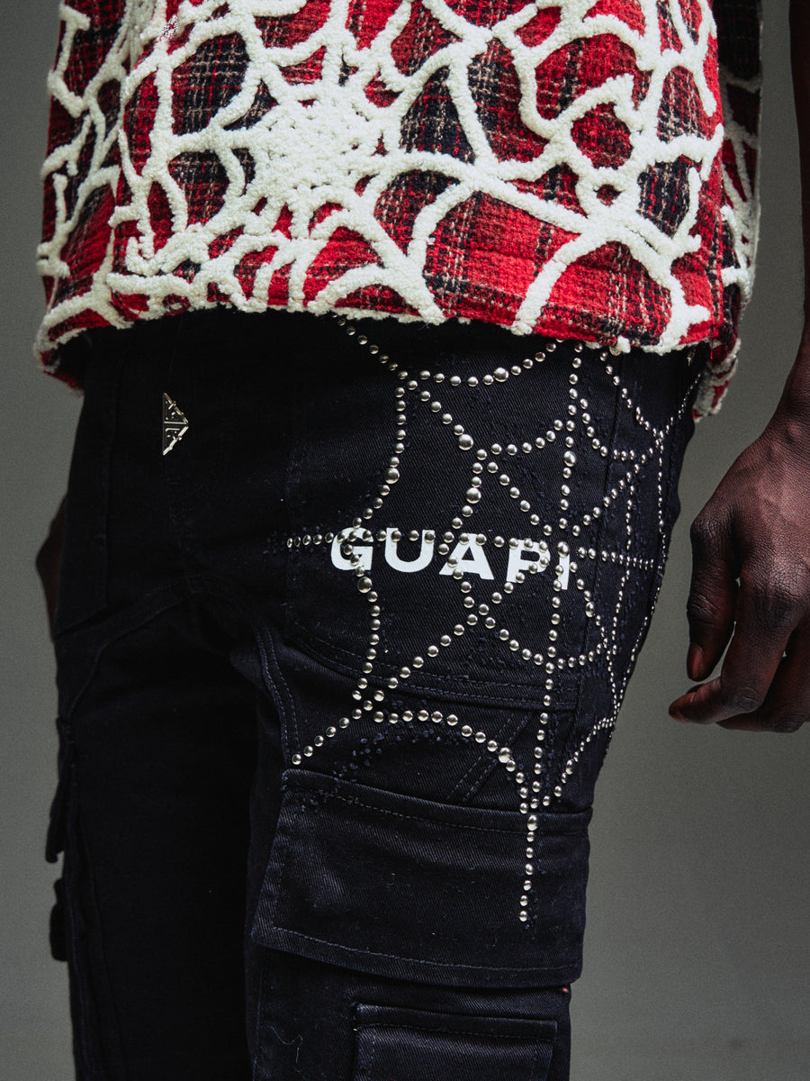 Obsidian Black Spikes Cargo Denim