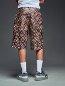 Charcoal Plaid Leather Shorts