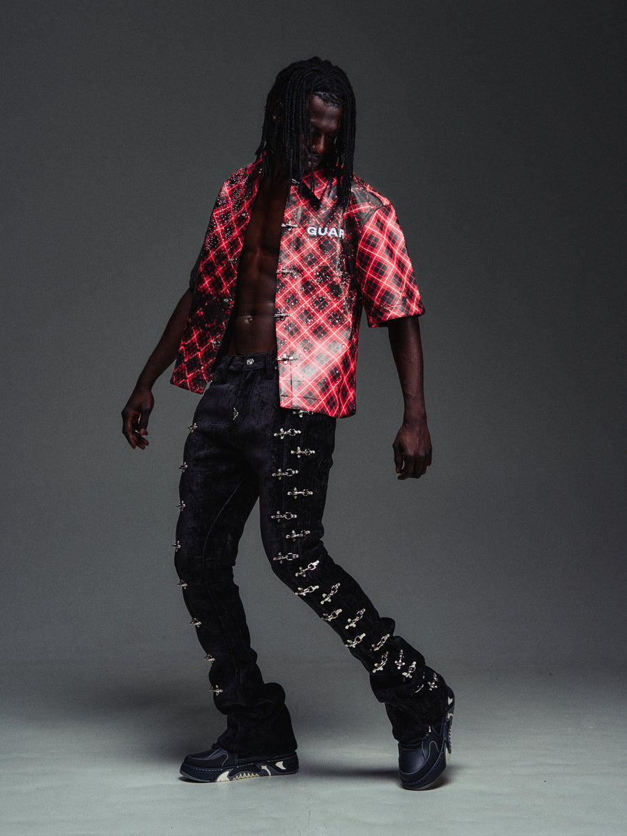 Black Velvet Aviation Clasp Pants