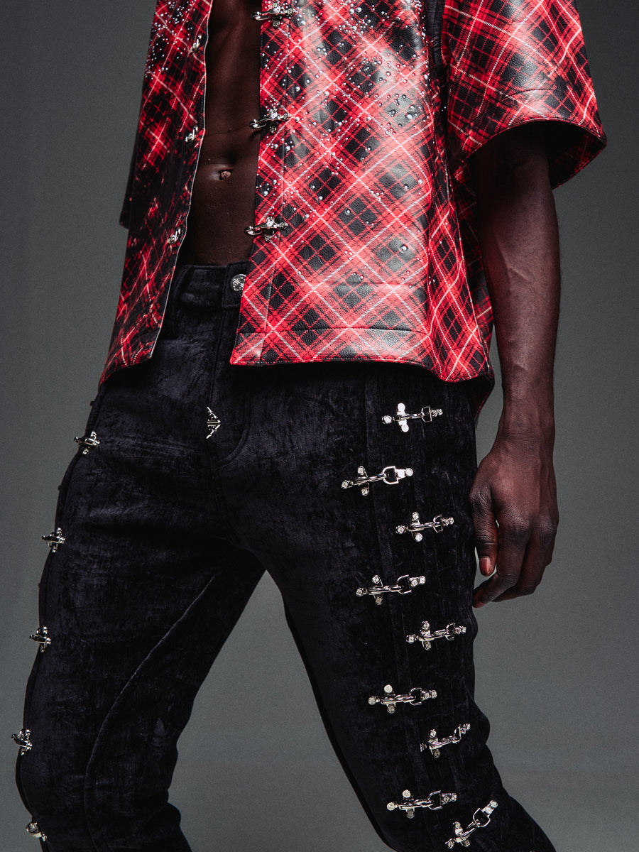 Black Velvet Aviation Clasp Pants