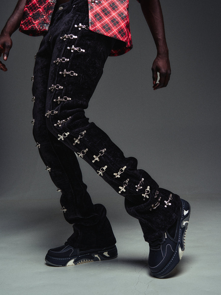 Black Velvet Aviation Clasp Pants