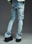 Aqua Blue Spikes Cargo Denim