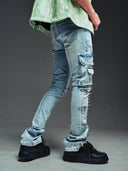 Aqua Blue Spikes Cargo Denim