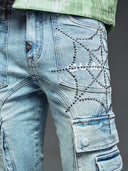 Aqua Blue Spikes Cargo Denim