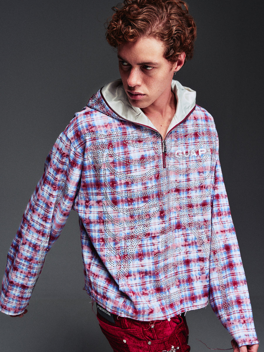 Vintage Red Skeleton Half Zip Hoodie