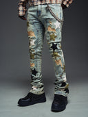 Olive Green Vintage Stars Denim