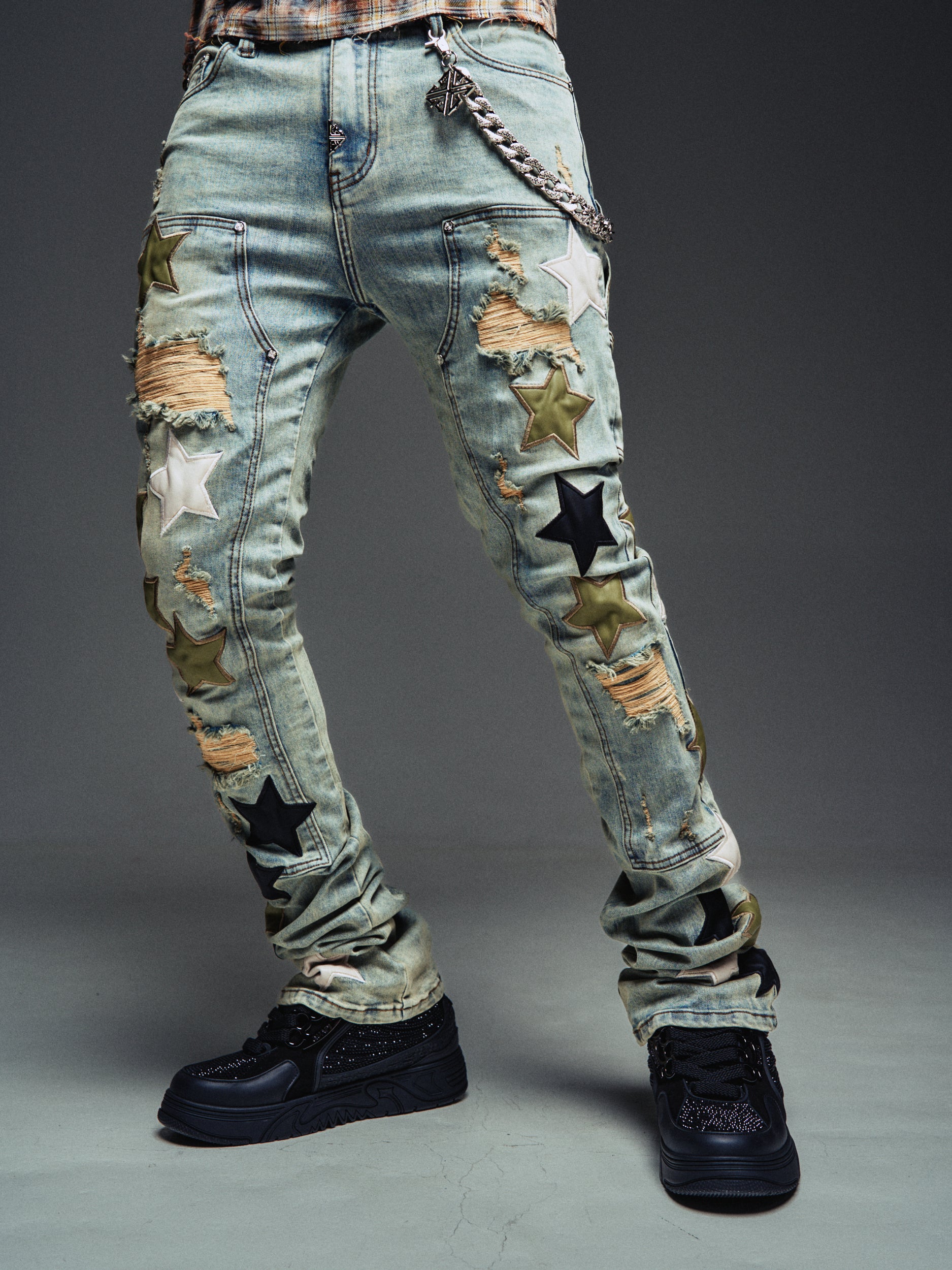 Olive Green Vintage Stars Denim – GUAPI CLOTHING FZ-LLC