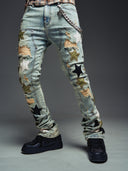 Olive Green Vintage Stars Denim
