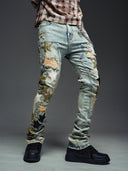 Olive Green Vintage Stars Denim