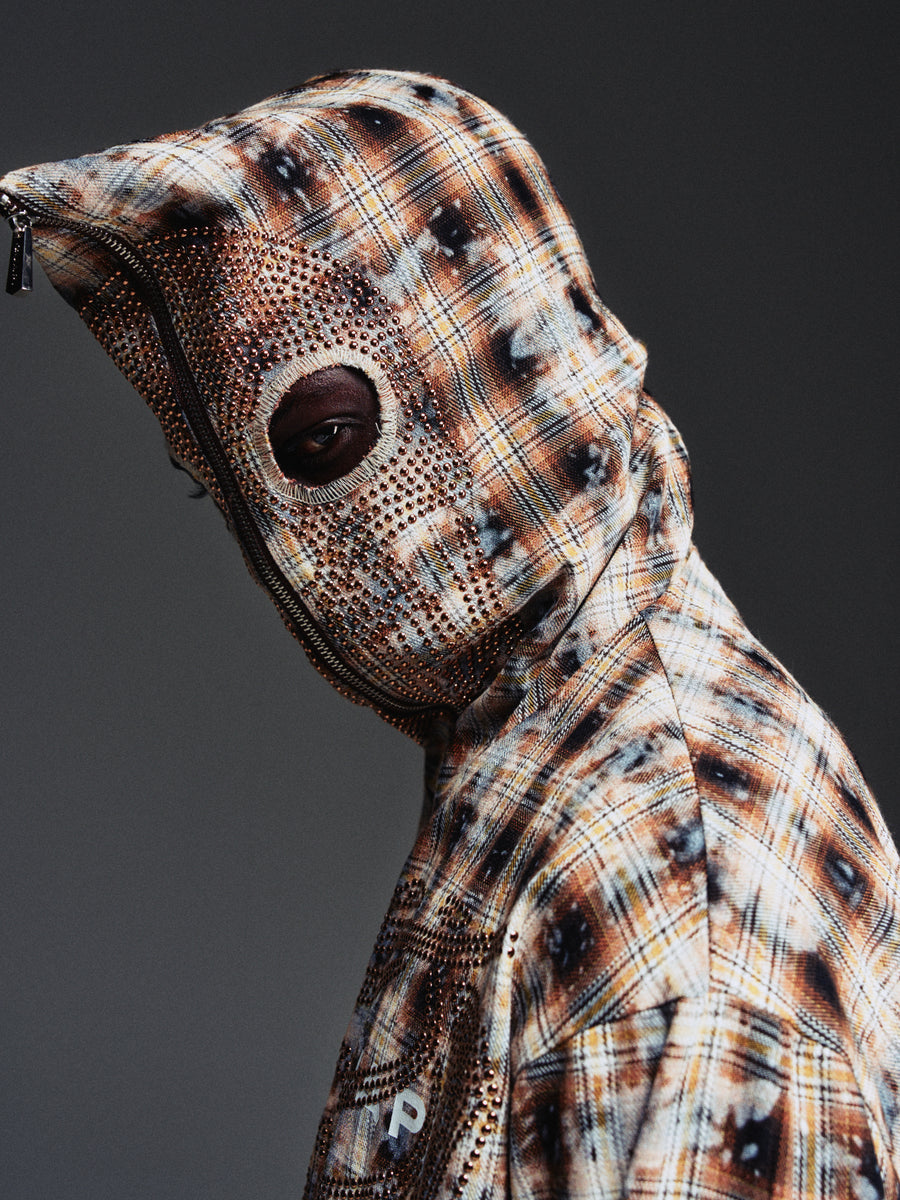 Sand Brown Skeleton Half Zip Hoodie