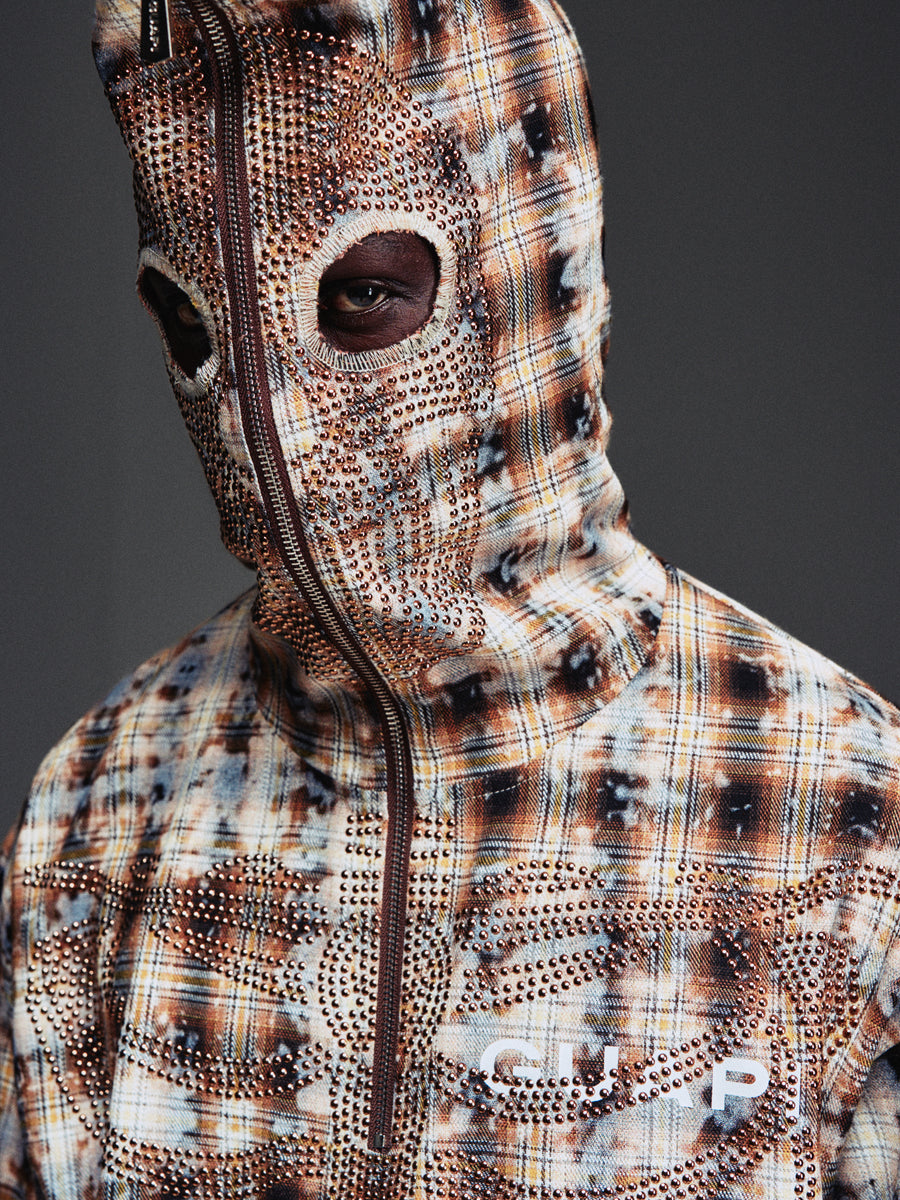 Sand Brown Skeleton Half Zip Hoodie