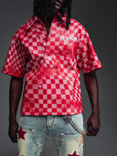 Blood Red Checkerboard Leather Shirt V2