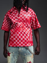 Blood Red Checkerboard Leather Shirt V2