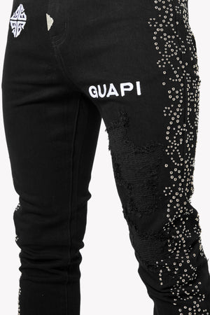 Obsidian Black Rivets Denim