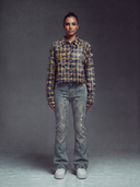 Navy Gold Cropped Flannel