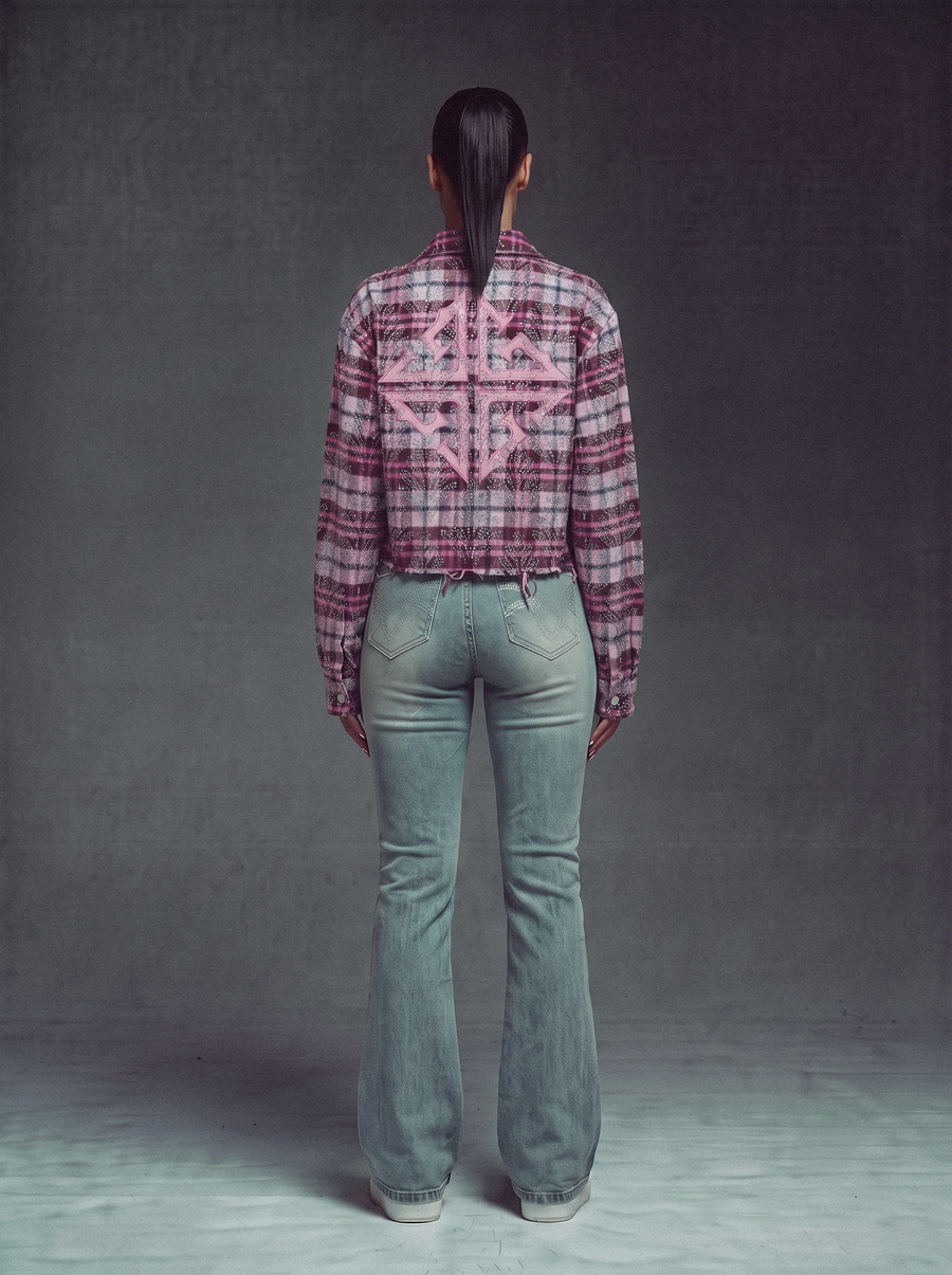 Rose Embellished Cropped Flannel