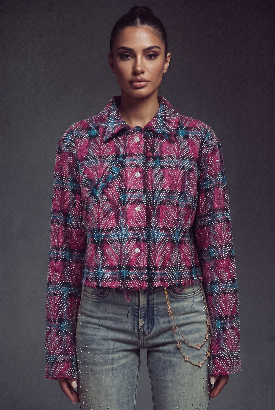 Cotton Candy Embellished Cropped Flannel