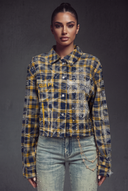 Navy Gold Cropped Flannel