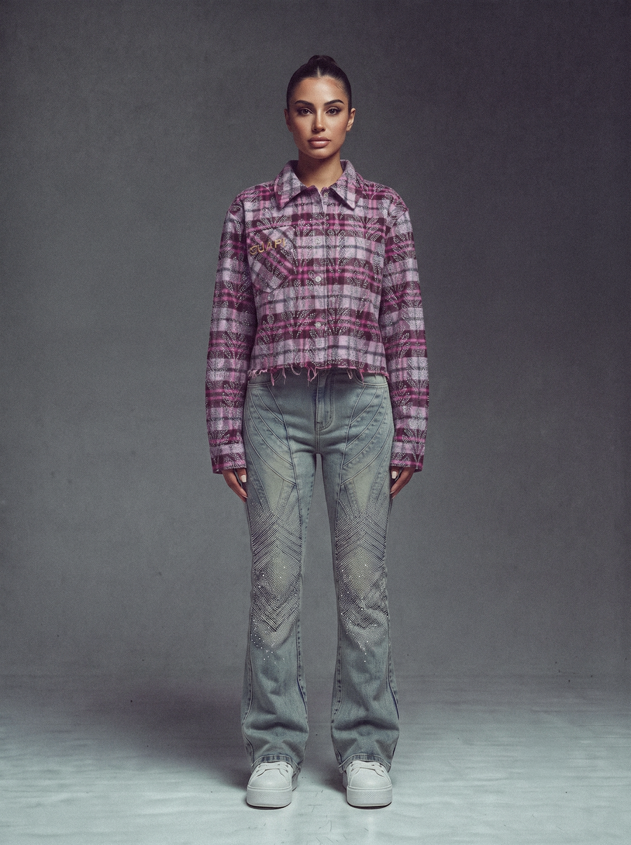 Rose Embellished Cropped Flannel