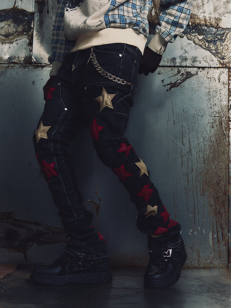 Wine Red Stars Denim