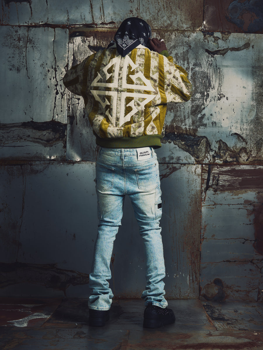 Olive Green Destroyed Plaid Bomber