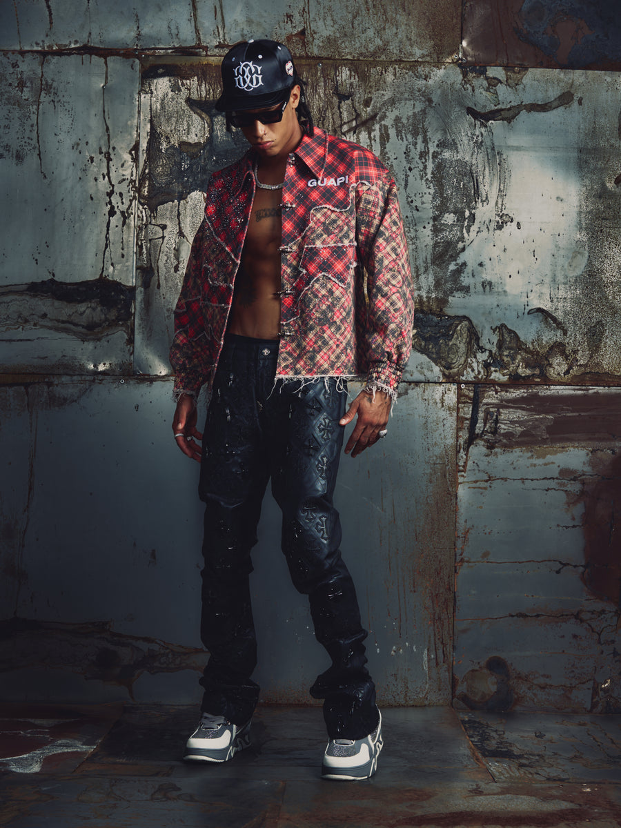 Crimson Plaid Denim Jacket
